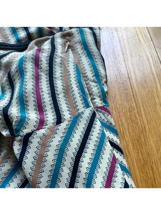 Anthropologie Girls From Savoy Size 14 Cream Striped Gull Wing Silk Sun Dress - Picture 12 of 16